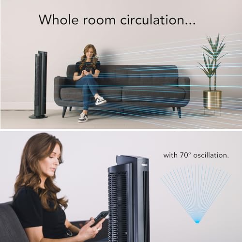 Vornado OZI42DC Tower Fan with Remote and Timer, Oscillating Standing Fan for Bedroom, Variable Speed for Precise Control