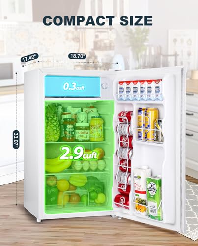 Upstreman 3.2 Cu.Ft Mini Fridge with Freezer, Single Door Mini Fridge, Dorm Fridge, Adjustable Thermostat, Mini Refrigerator for Bedroom, Office