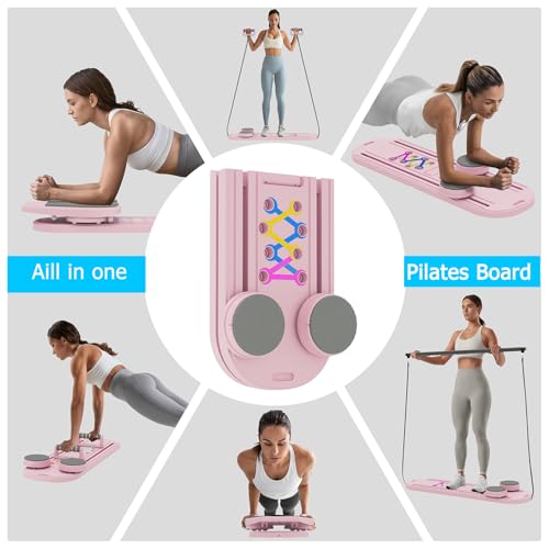 Pilates Board, 6 in 1 Pilates Reformer Set, Foldable Pilates Reformer Machine with Resistance Bands & Ab Trainer for Home Workout