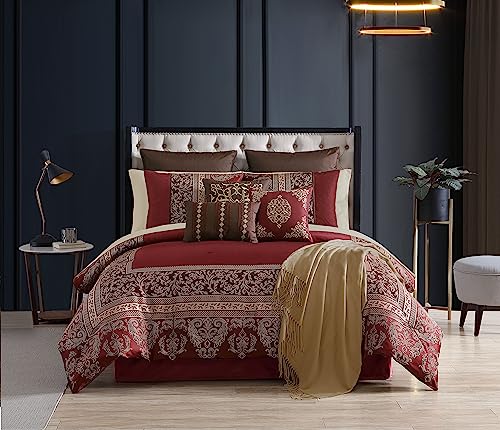 Riverbrook Home 100% Polyester Comforter Set, Queen, Hillcrest - Ivory/Gold, 9 Piece Set