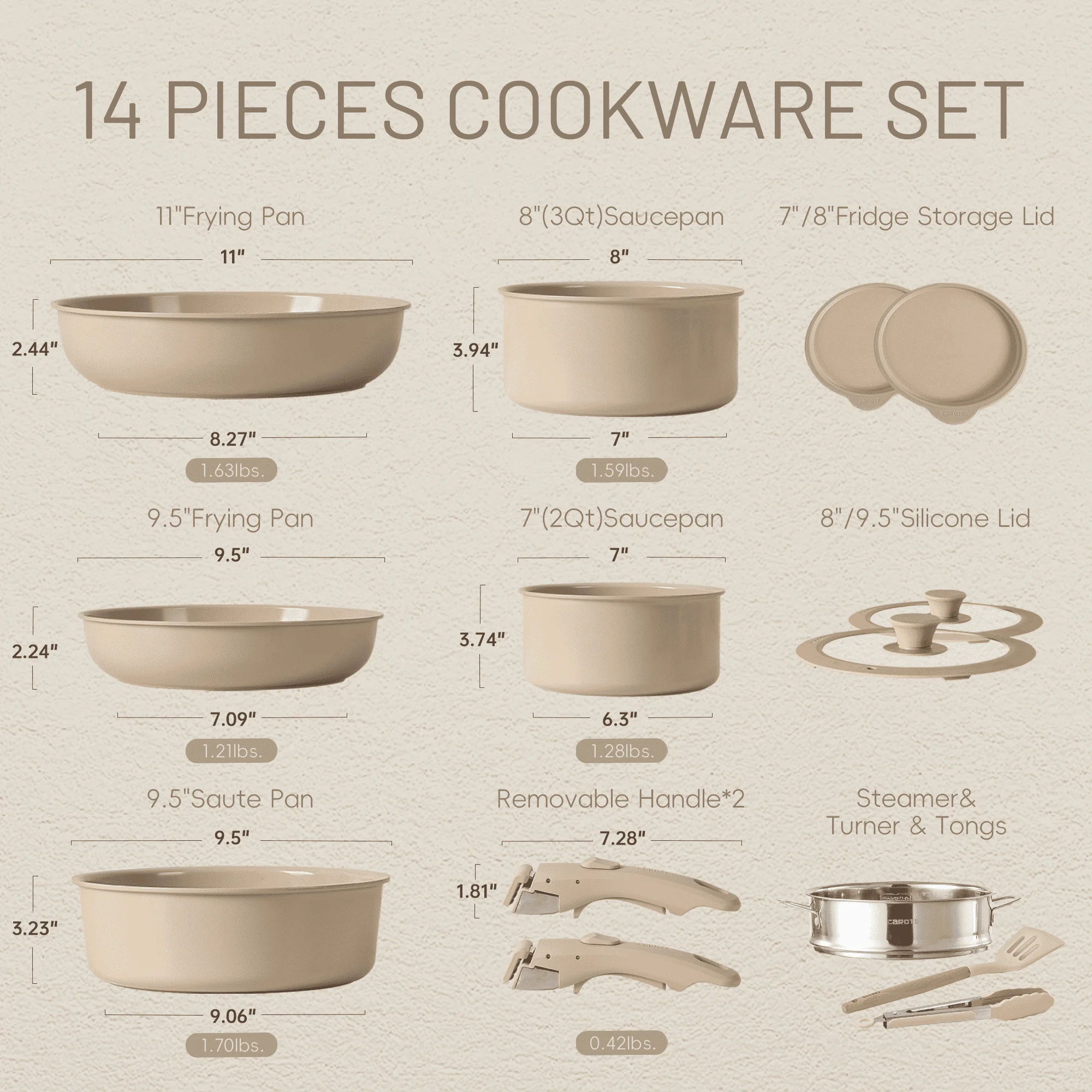 Carote Nonstick Cookware Sets, 5 Pcs Granite Non Stick Pots and Pans Set with Removable Handle