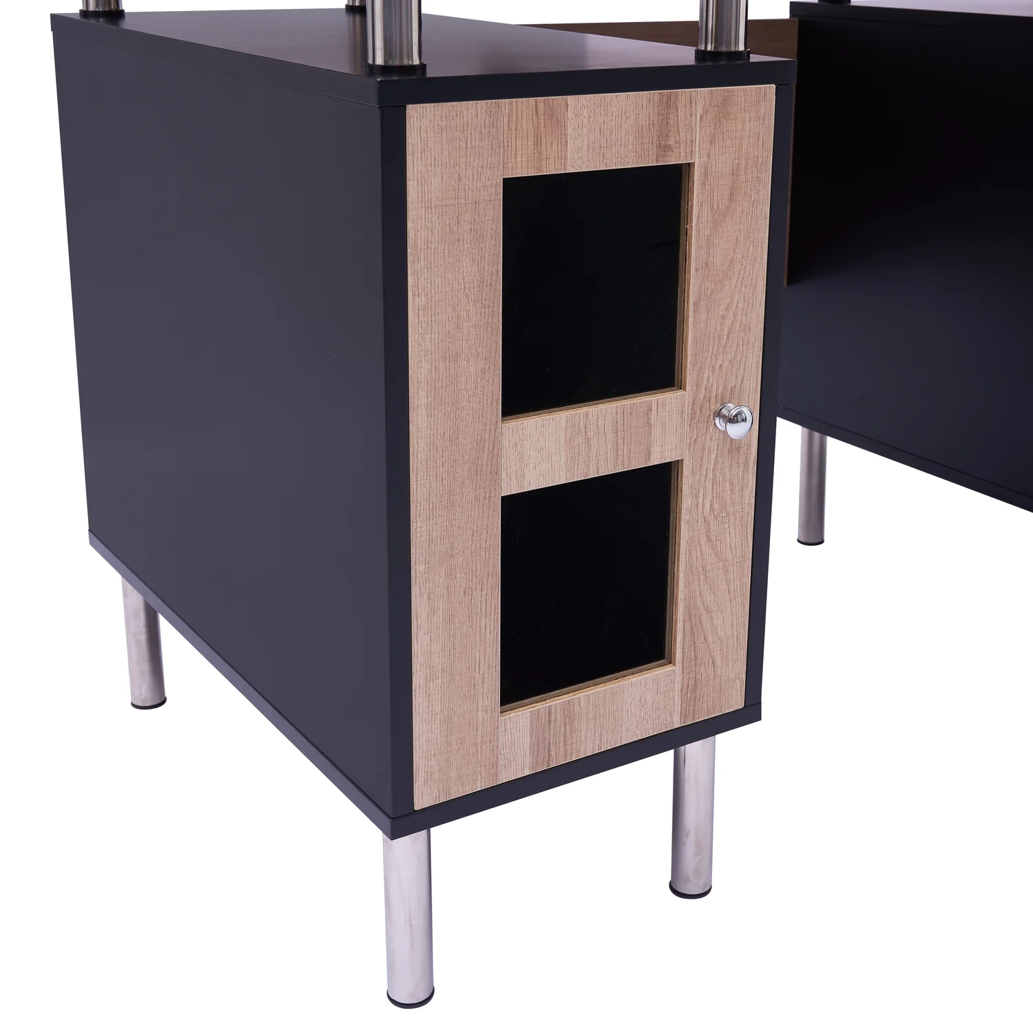 Home Imports Emporium Elsy 4-Drawer Two-Tone Small Desk with Storage, Power Outlets, USB Ports Charging Station, Wooden Computer Table Desk Black/