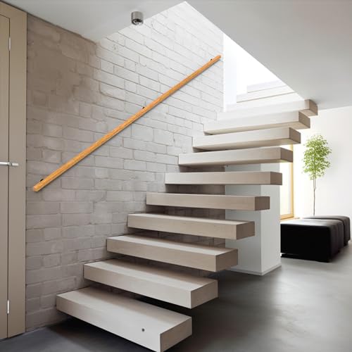 6FT Wood Stair Handrails Wall Mount, Hand Railings for Stairs Indoor Outdoor, Non-Slip Staircase Handrail for Corridor, Lofts, Patio