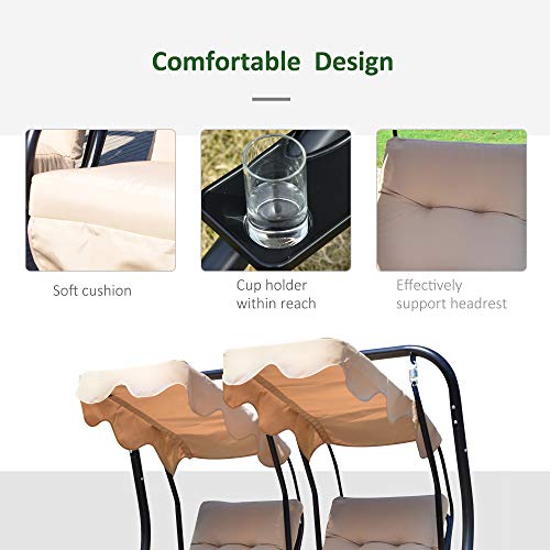 Outsunny Patio Swing Chair with 2 Separate Seats, Outdoor Swing with Removable Canopy and Cup Holders for Porch, Garden, Poolside, Backyard, Gray