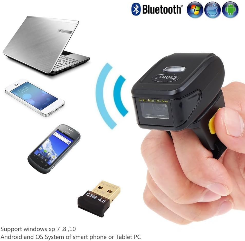 2D Bluetooth Ring Barcode Scanner,Symcode Wearable Wireless Finger Mini Bar Code Reader Scanner