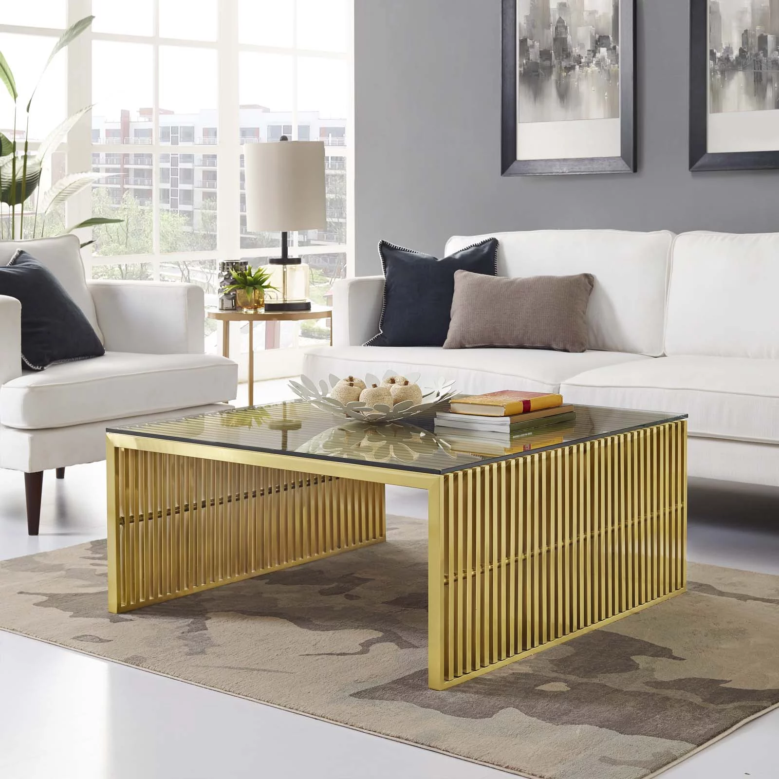 Modway Gridiron Stainless Steel Coffee Table in Gold - Curated Treasures Market