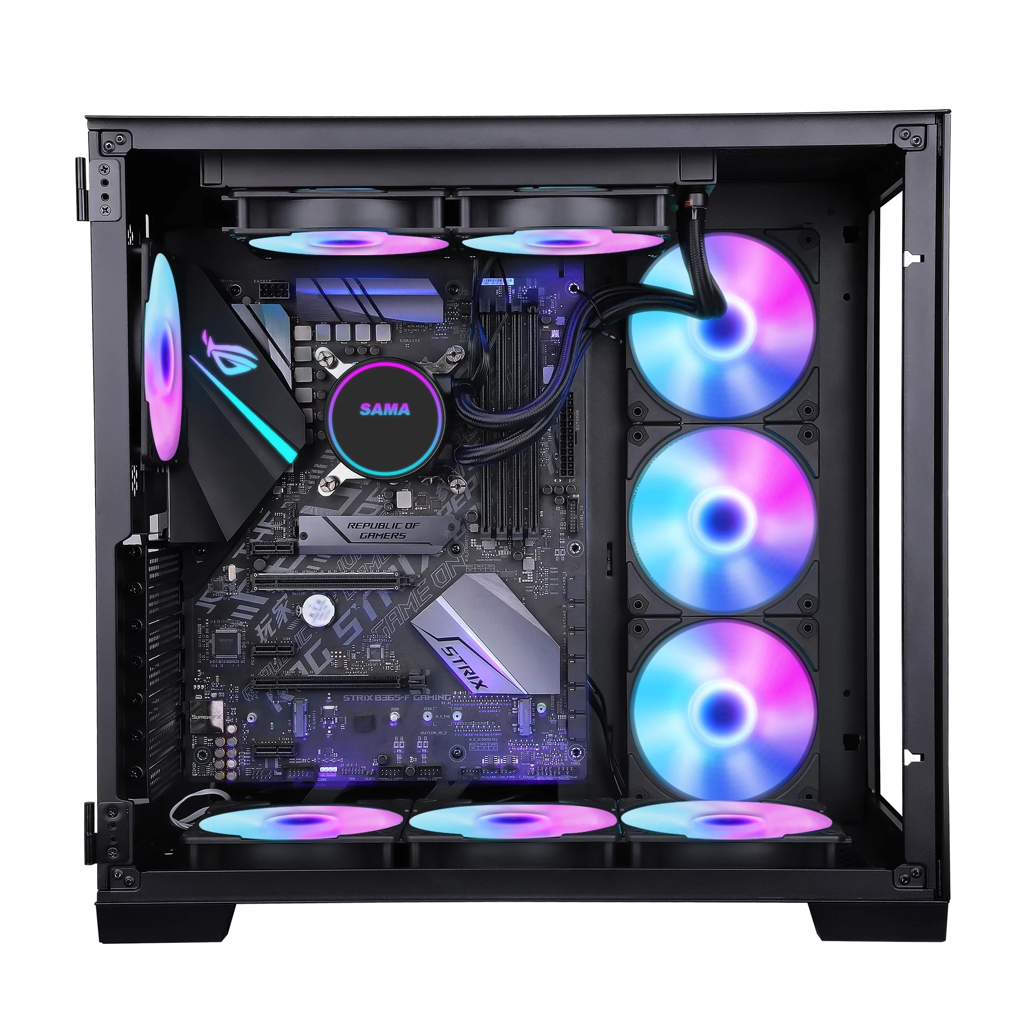 SAMA A711 USB3.0 Dual Tempered Glass Panel ATX/MATX/ITX Gaming Computer Case, Support 360 Water Cooling Upgraded version PC Case