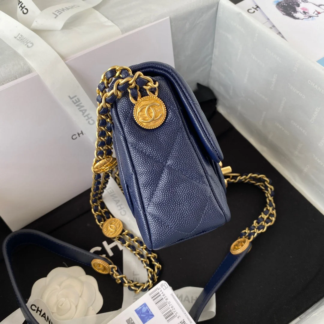 Chanel Mini Flap Bag With Top Handle Gold Hardware Navy Blue For Women, Women&rsquo;s Handbags, Shoulder Bags 7.9in/20cm AS2431 B08846 NJ532