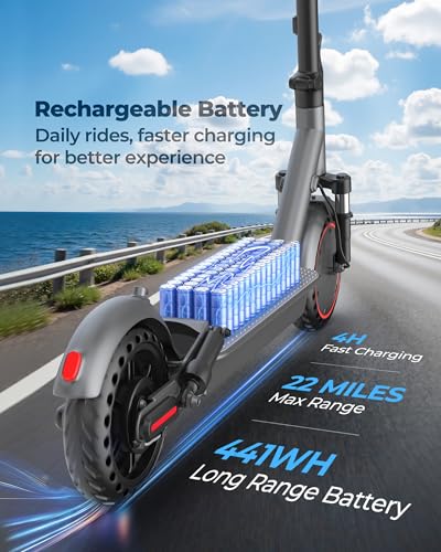 Electric Scooter with Seat, 500W Motor, 10" Solid Tires Electric Scooters for Adults & Teens, MAX 22Mph, 22 Miles Long Range