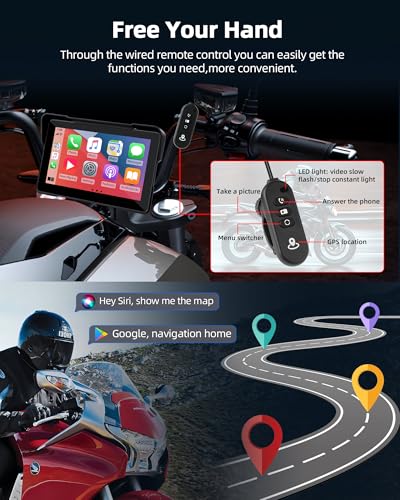 Motorcycle CarPlay & Android Auto 7 inch Motorcycle DVR Wireless Carplay Screen for Moto with Dual 2K Cameras GPS Navigation for Motorbike