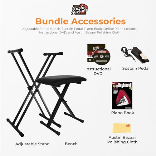 Roland FP-30X 88-Key Digital Piano - Black Bundle with Adjustable Stand, Bench, Sustain Pedal, Online Piano Lessons, Instructional DVD