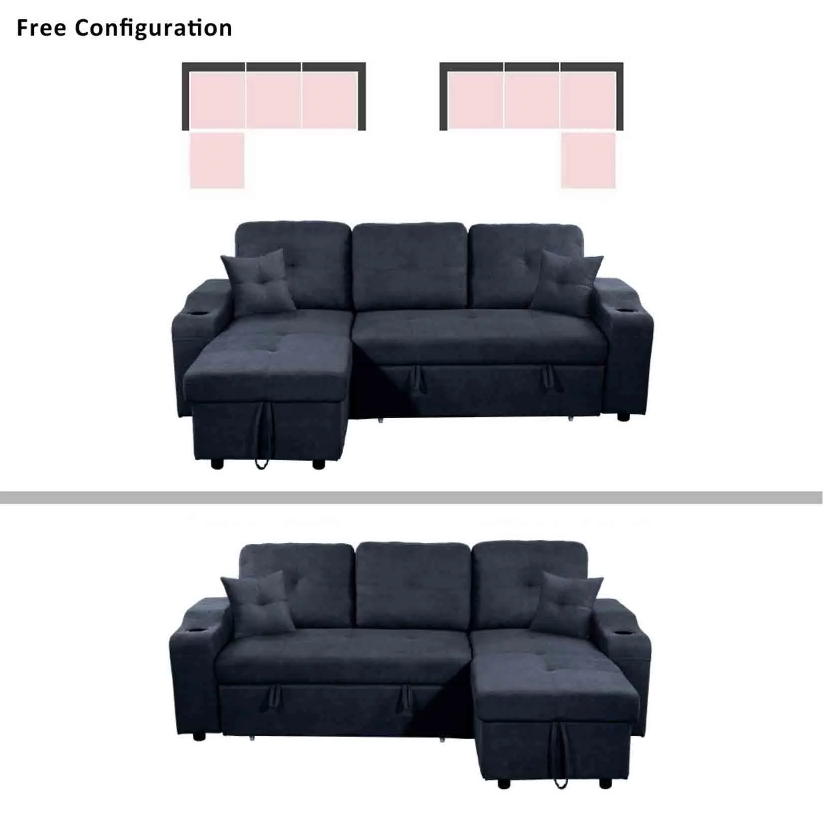 Right-facing sectional sofa with footrest, convertible corner sofa with armrest storage, living room and apartment sectional sofa