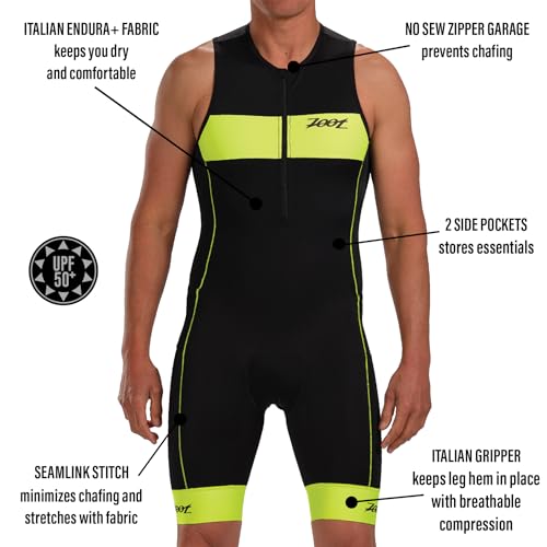 Zoot Men’s Core Tri Tank Racesuit, Sleeveless Triathlon Suit, Swim Bike Run Chamois Pad, Pockets, UPF 50+ Quick Dry Fabric