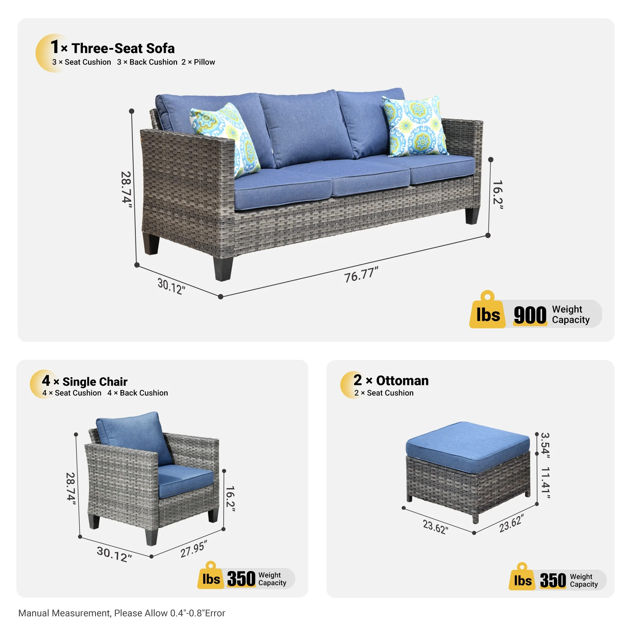 Ovios 7 Pieces Modern Outdoor Patio Furniture All Weather Wicker Conversation Set with Sectional Couch and Ottoman for Backyard - Radiant Selections