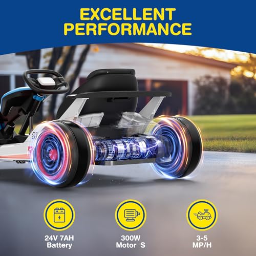 Planet X8 24V Electric Go Kart, 2x150W Drift Kart for Big Kids, 5-Point Safety Belt with Soft Start, Up to 8 MPH Racing Speed, 7AH Large Battery