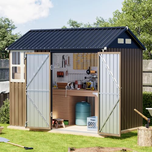 6x4FT Outdoor Steel Storage Shed with Clear Window, Lockable Doors, Weather-Resistant Metal Tool Shed for Garden, Backyard, Patio, and Utility Storage