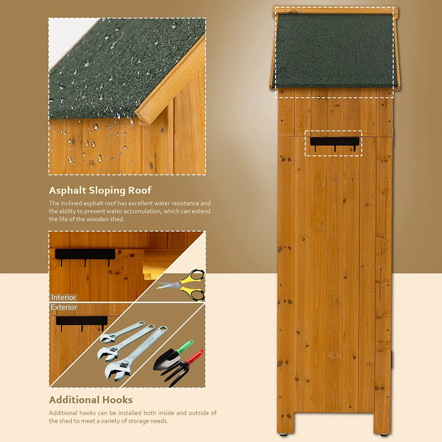 Wooden Outdoor Storage Cabinet Tool Shed - 30.3&rdquo; L X 21.3&rdquo; W X 70.5&rdquo; H Small Wood Garden Shed