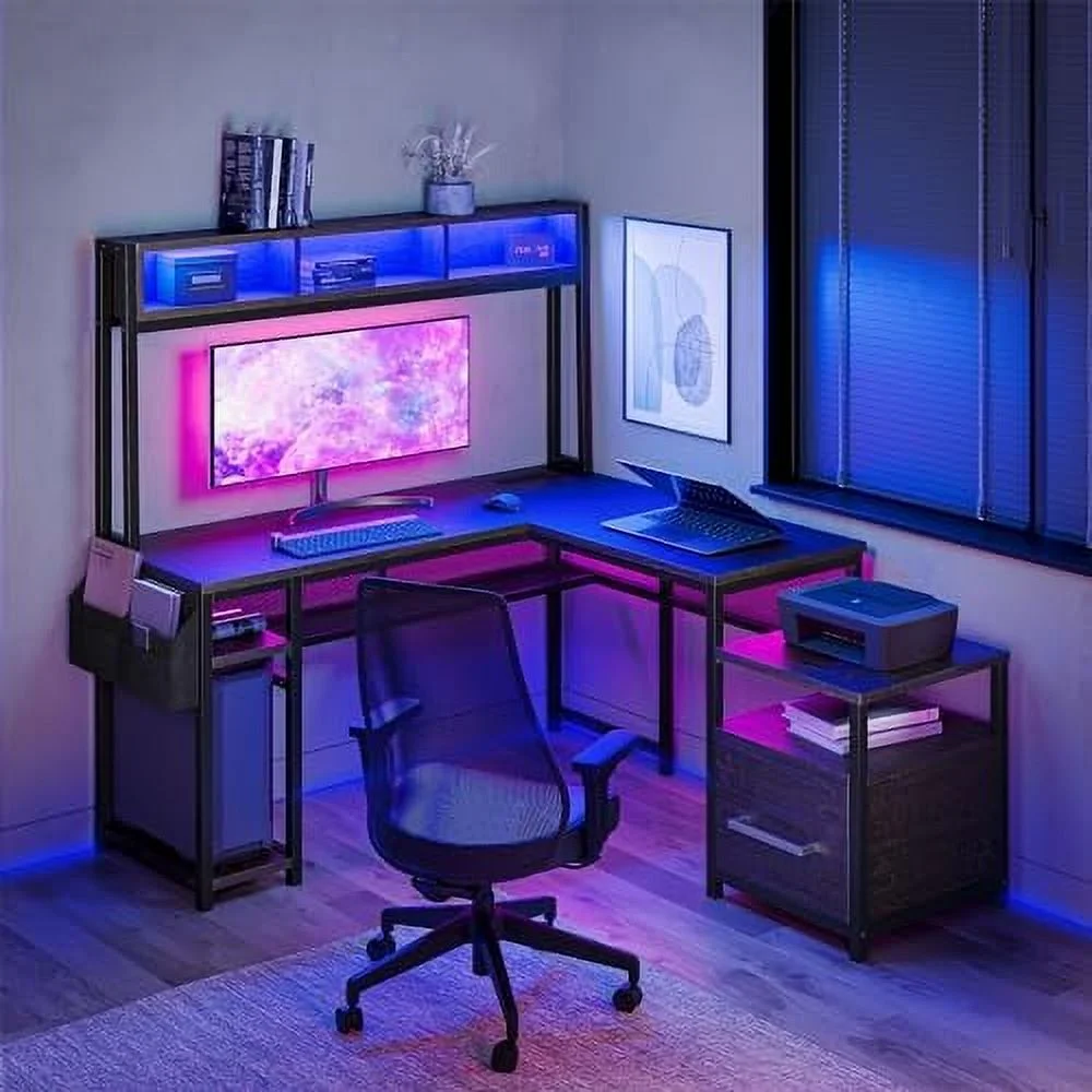 RUNFAYBIU Computer Desk with Monitor Stand and File Cabinet  104"