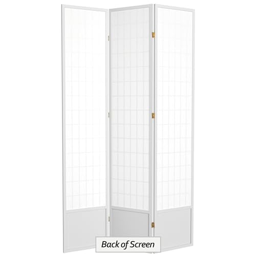 Red Lantern 7 ft. Tall Window Pane Shoji Screen-White-3 Panels Room Divider