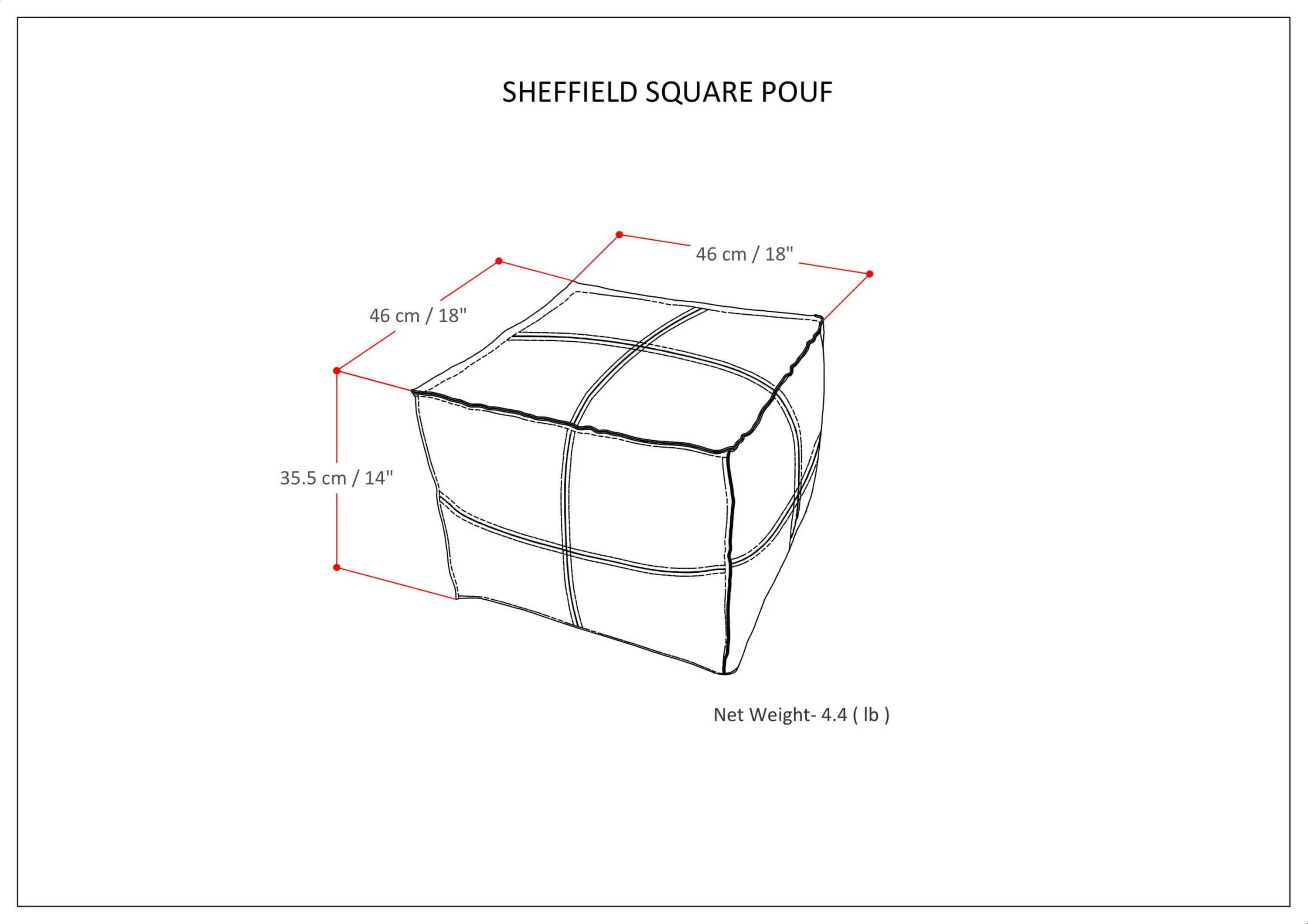 Sheffield Boho Square Pouf in Brown Genuine Leather
