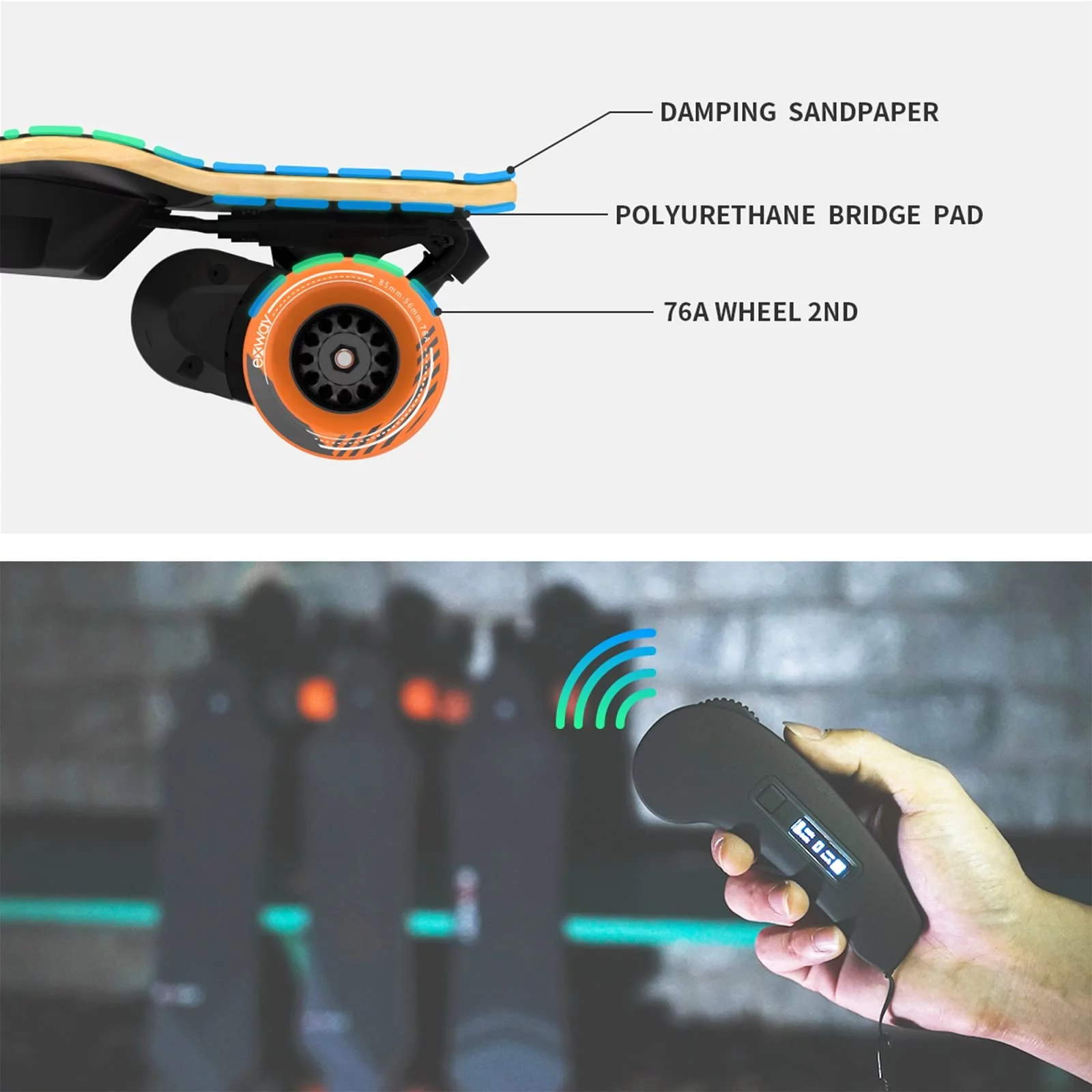 Exway Flex Belt Electric Skateboard, Speed  25mph, Range 17miles, Weight 17lbs, Battery 216Wh, Outdoors, for Adults and Teens