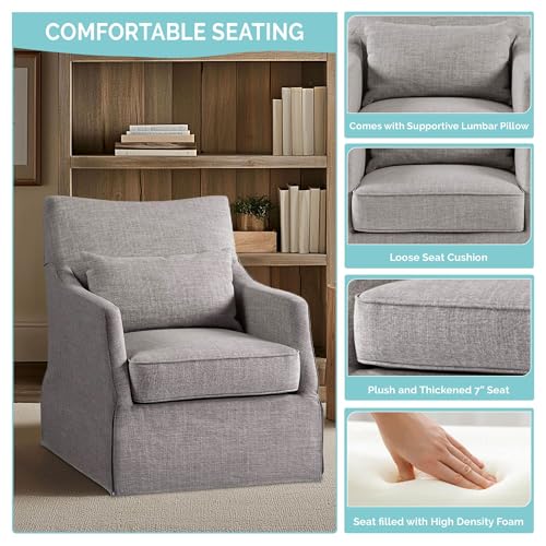 Martha Stewart London Swivel Chair - Solid Wood & Plywood, Skirted Metal Base Accent Armchair