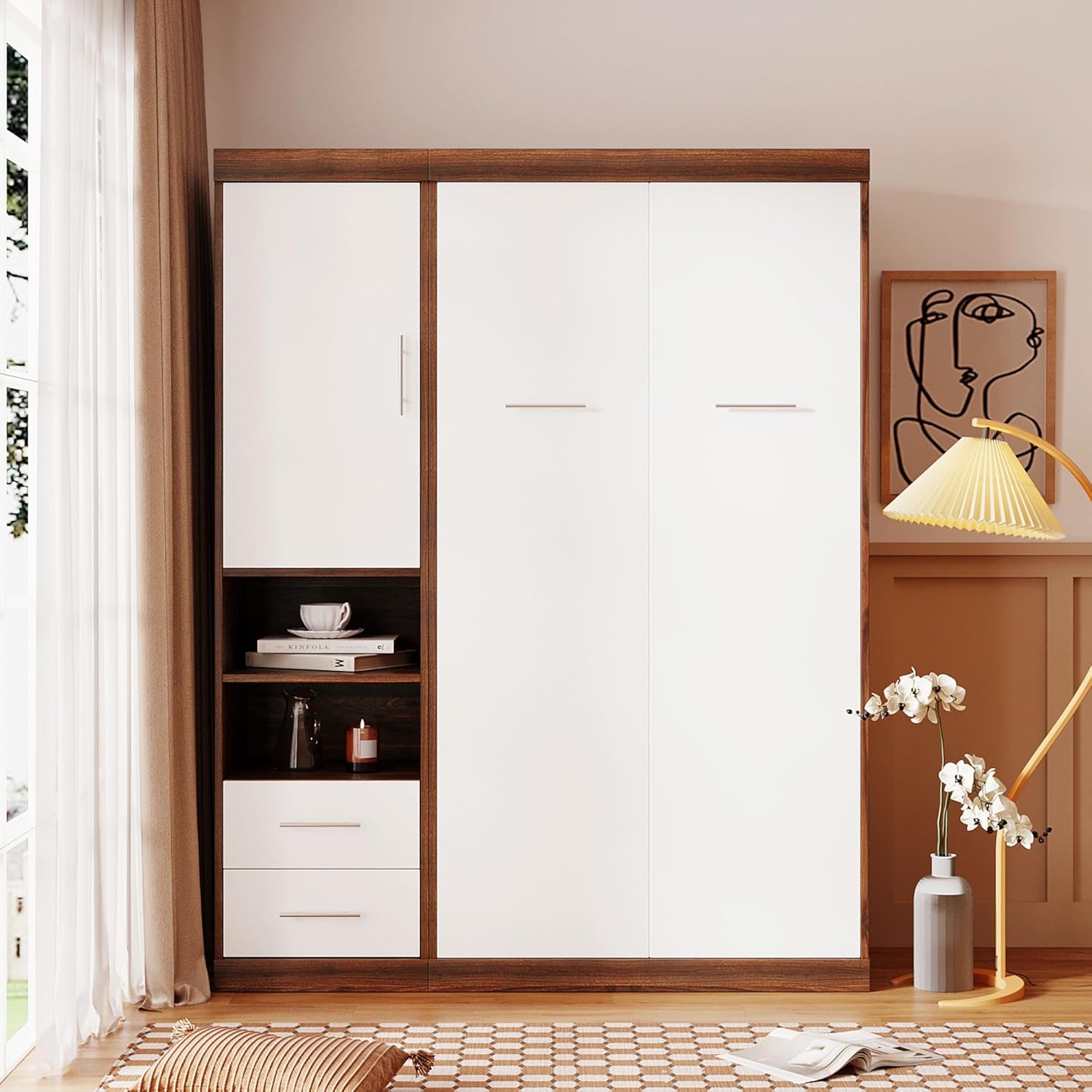 Harper & Bright Designs Twin Murphy Bed with Storage Drawers and Cabinet, Easy Fold Murphy Bed Cabinet