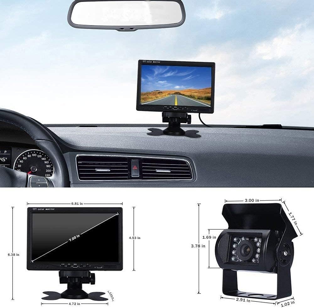 HD Backup Camera Kit 7 Inch LCD Rear View Camera Monitor, P67 Waterproof Night Vision, Easy Installation Back up Rearview Cam for Trucks, RVs