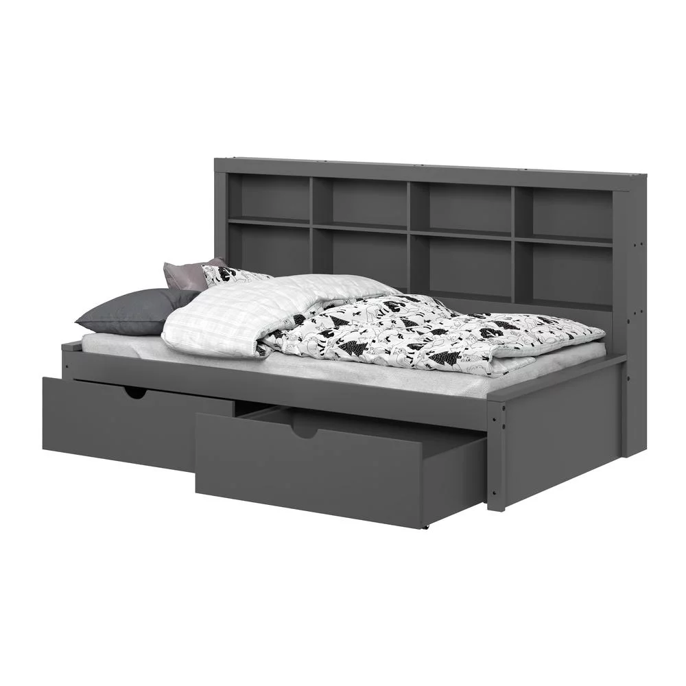 Twin Bookcase Day Bed in Dark Grey