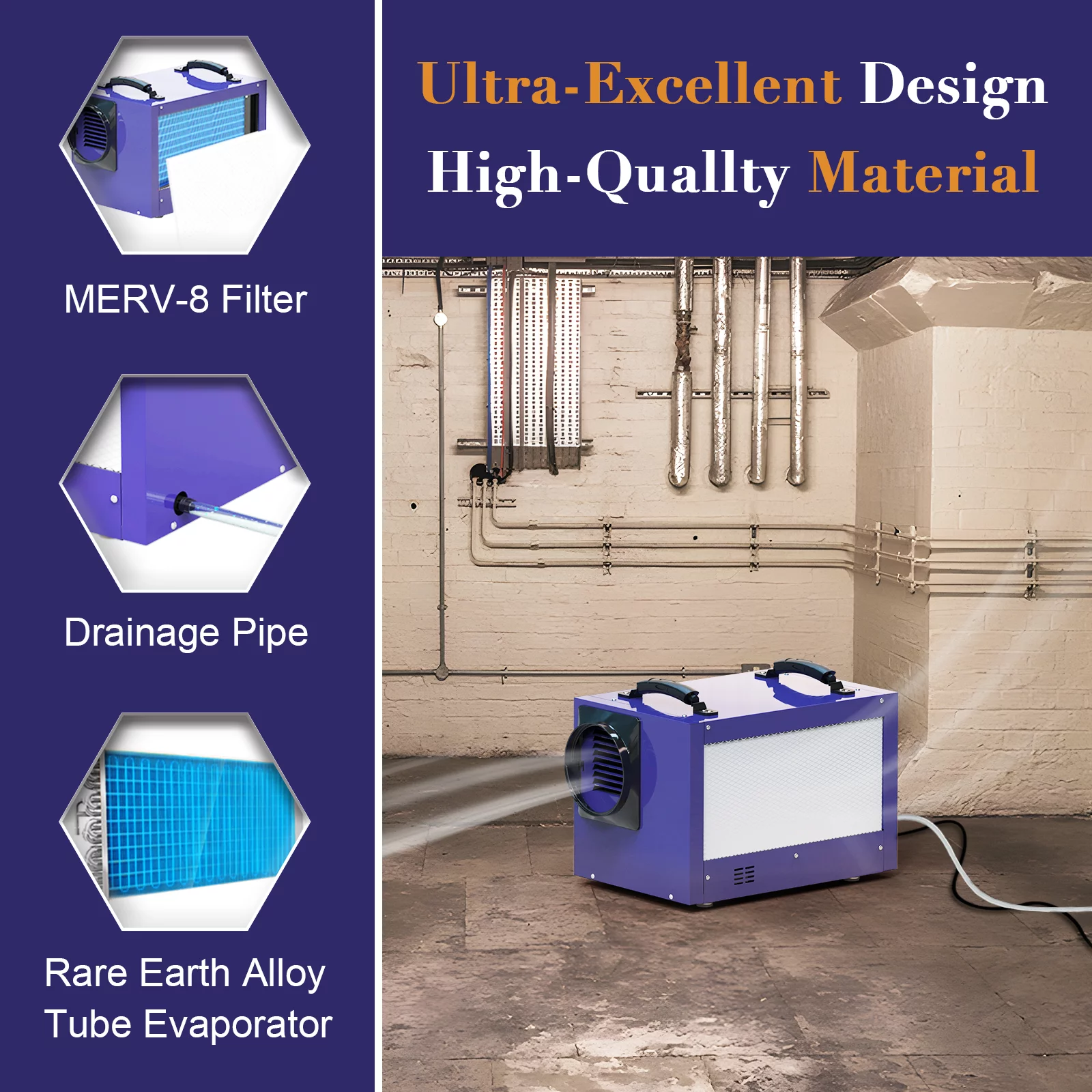 ABESTORM 113 Pint Crawl Space Dehumidifiers Commercial Dehumidifier with Hose, up to 1,200 Sq.ft