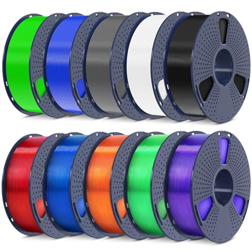 SUNLU 3D Printer Filament Bundle, PLA Plus Filament 10KG 1.75mm, Neatly Wound Filament for Most 3D Printer, 10 Colors, 1kg Spool
