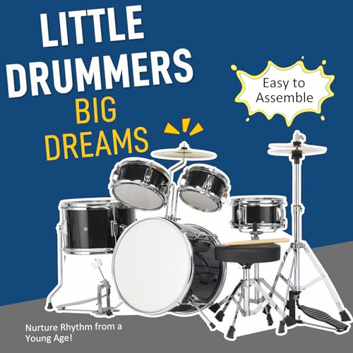 Ktaxon 5-Piece Complete Junior Drums Set, 14 Inch Beginners Drum Kit with Throne Stool, Pedal & Drumsticks, Kids Drums Musical Instruments W/Cymbal