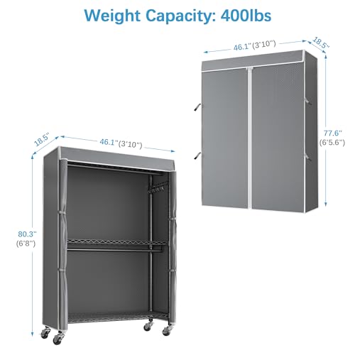 VIPEK R2C Medium Rolling Garment Rack with Cover Heavy Duty Clothes Rack Adjustable Clothing Rack for Hanging Clothes Portable Closets with Double
