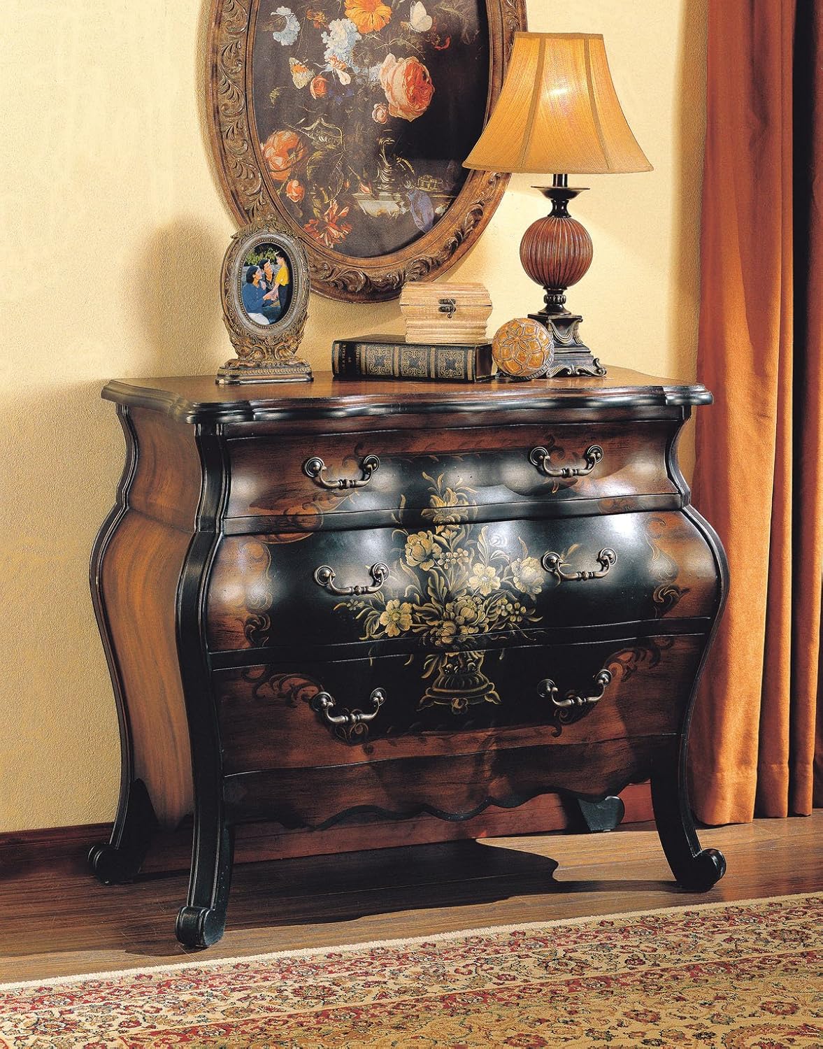 Acme Roma 3 Drawers Bombay Chest in Antique Black and Oak