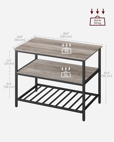 VASAGLE Kitchen Island with 3 Shelves, 47.2 Inches Width Kitchen Shelf with Large Worktop, Stable Steel Structure, Industrial, Easy to Assemble