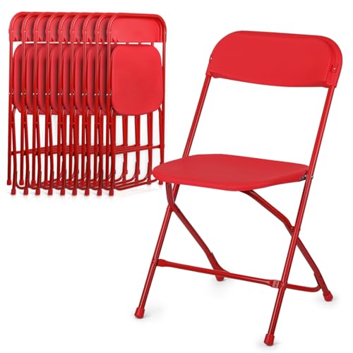 Athena Collection Red Plastic Folding Chairs for Adults, 10 Pack