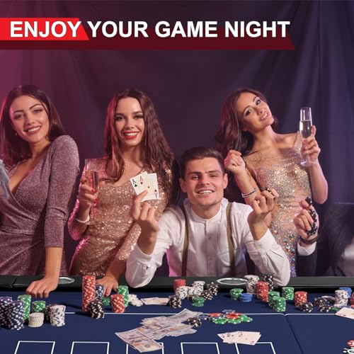 84" Poker Table Foldable, 10 Player Portable Casino Leisure Texas Holdem Table, Folding Game Table with Padded Rails and Cup Holders for Texas Card