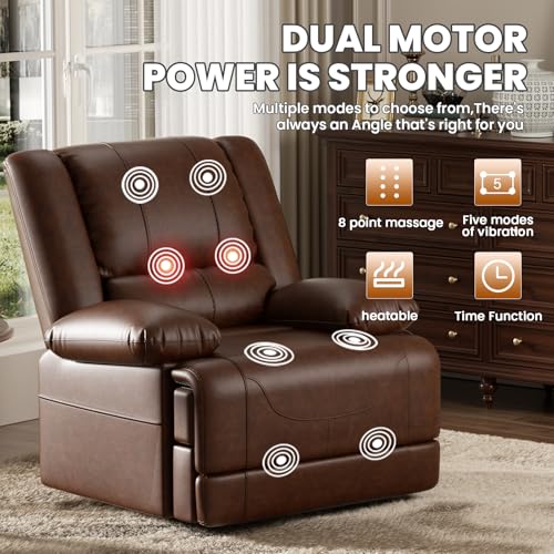 Large Dual Motor Power Lift Recliner Chair with Massage and Heat for Elderly People, Infinite Position,USB Ports and Remote Control