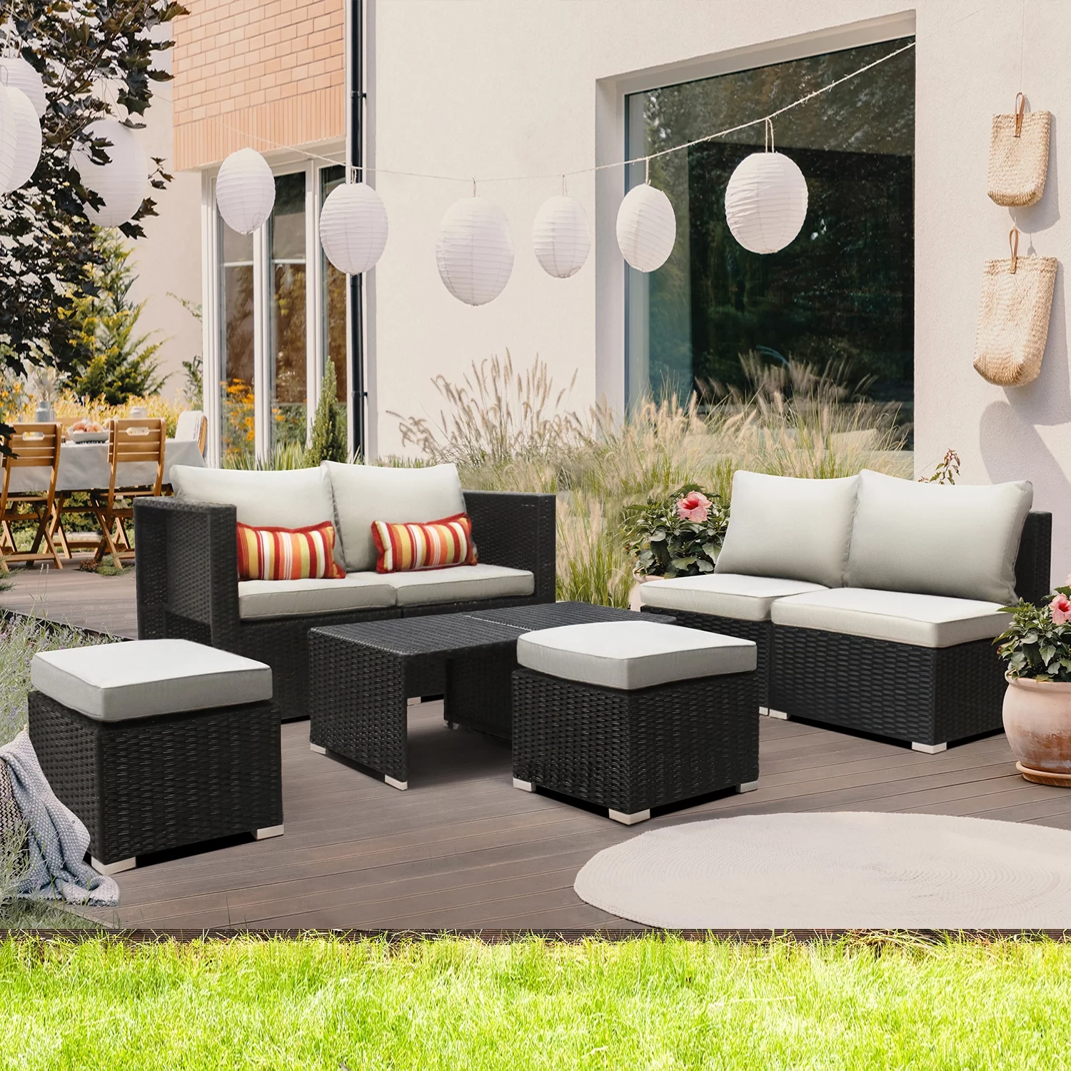 8 PCS Fully Assembled Patio Furniture Sets Outdoor Sectional Sofa Furniture Outside Couch Conversation Sets Space Saving Deep Seating with Back