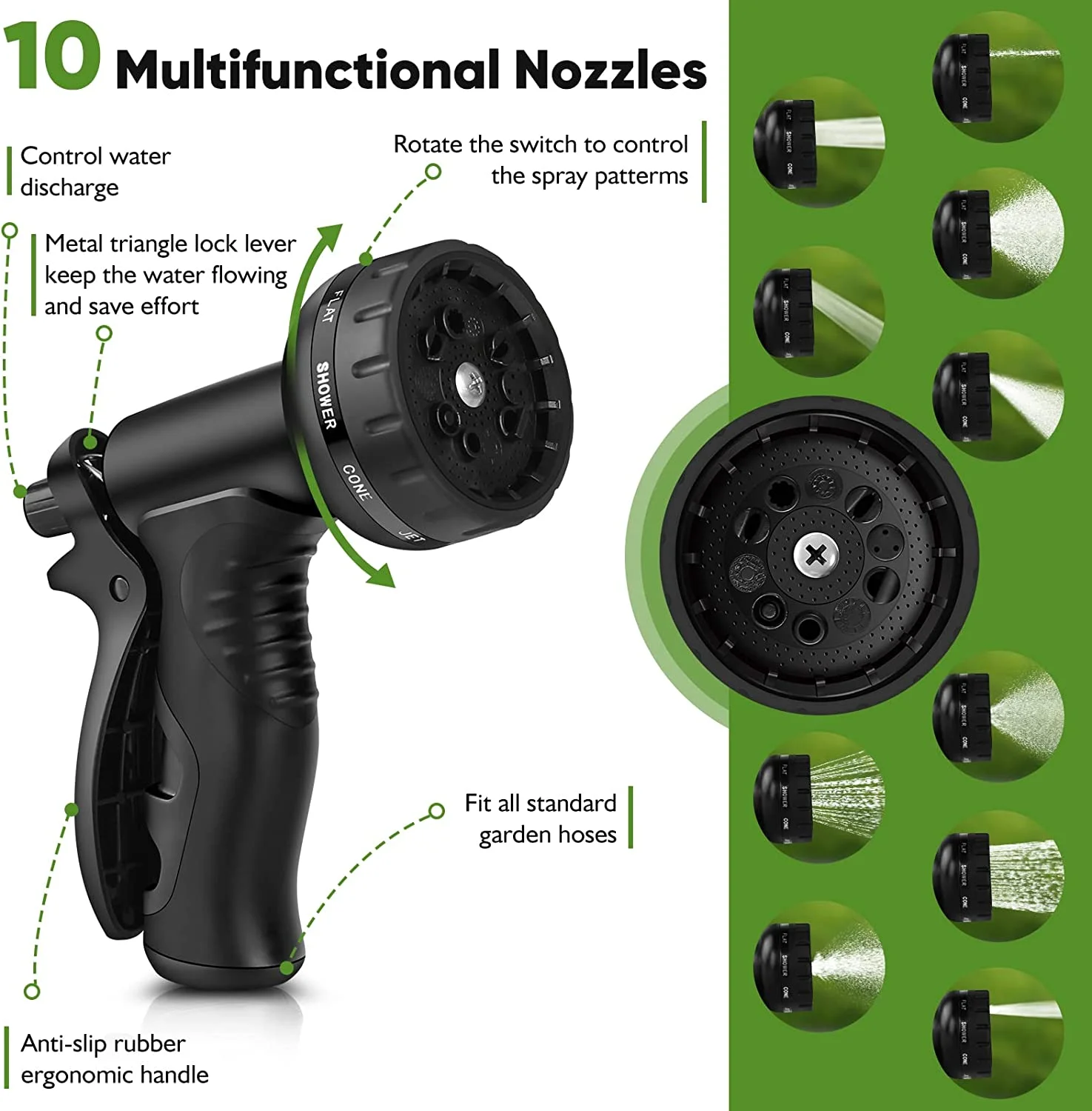 Metal Garden Hose 100FT, Stainless Steel Heavy Duty Water Hose With 10 Function Nozzle, No-Kink, Tough & Flexible, Sturdy and Lightweight
