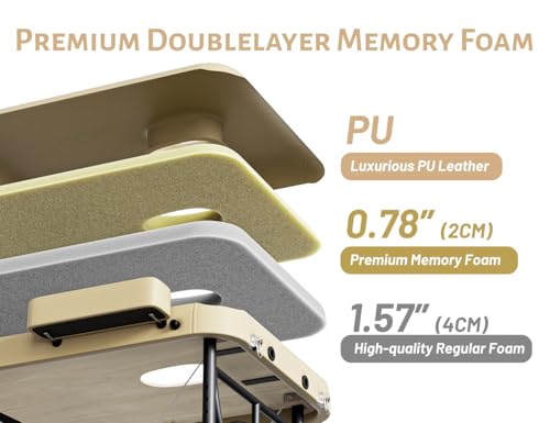 Professional Massage Table Portable 3 Fold Premium Memory Foam Aluminium Leg Hold Up to 1100LBS 8 Heights Adjustable with Carrying Bag Black
