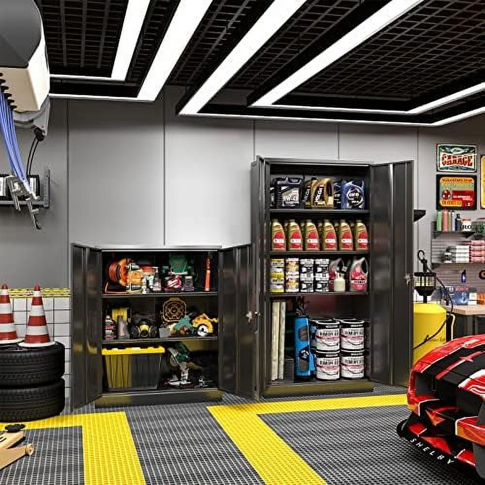 GEROBOOM Metal Garage Cabinet  72\u201D Large  Cabinet with 2 Doors and 4 Adjustable Shelves  Steel Tool Cabinets  Metal File  Cabinet for Home