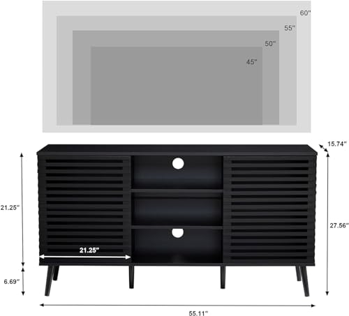 Mid-Century Modern TV Stand | 55" Wood Entertainment Center TV Console Table with Storage Hollow Door