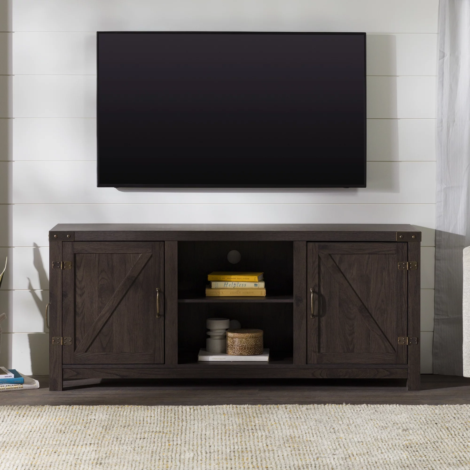 Walker Edison Modern Farmhouse Barn Door TV Stand for TVs up to 65, Grey Wash