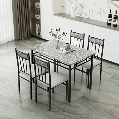 NAFORT 5 Piece Dining Table Set for 4, Faux Marble Kitchen Table and Chairs Set of 4