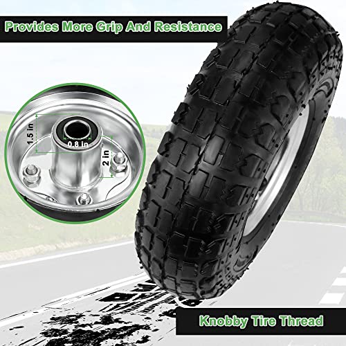 (2 Pack) 4.10/3.50-4 Tire and Wheel - 10 Inch Heavy Duty Pneumatic Tire with 5/8" Bearings and 2.2" Offset Hub - Compatible with Hand Truck