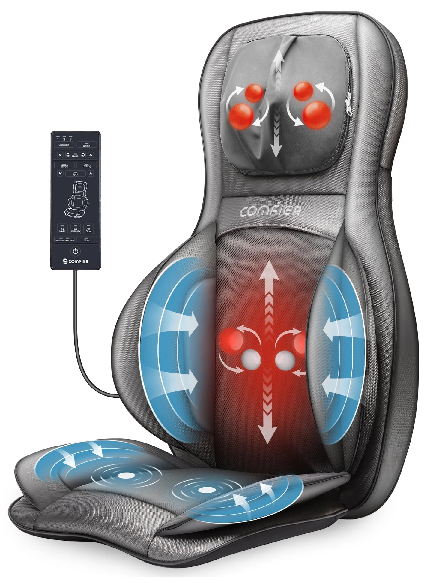 Comfier Neck Back Massager with Heat, Electric Kneading Massage Chair Pad, Air Compression Seat Cushion Massagers