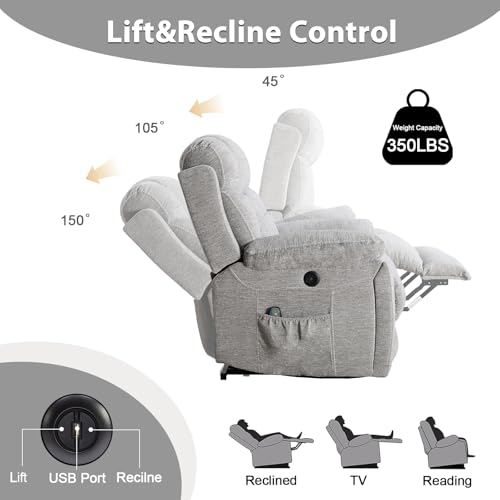 Phoenix Home Large Power Lift Recliner Chair with Massage and Heat for Elderly, Overstuffed Wide Recliners with 2 Cup Holders