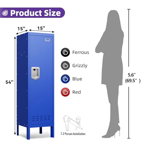 Metal Cabinet Home Office Storage,Lockers,Lockable Employees Metal Locker with Door,54" Height Steel Locker,Lockable Steel Locker for Gym,School,Home