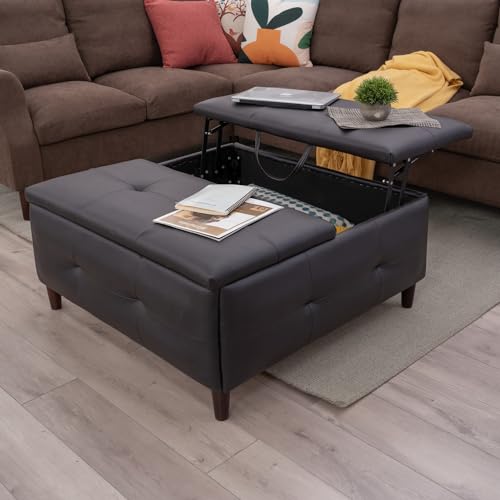 Panana Large Storage Ottoman Coffee Table with Lift Top, Square Ottoman with Storage,Upholstered Ottoman Coffee Tables for Living Room (Linen Fabric